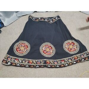Embroidered Midi Boho Western Cotton A-line Skirt Persaman NY Sz 8